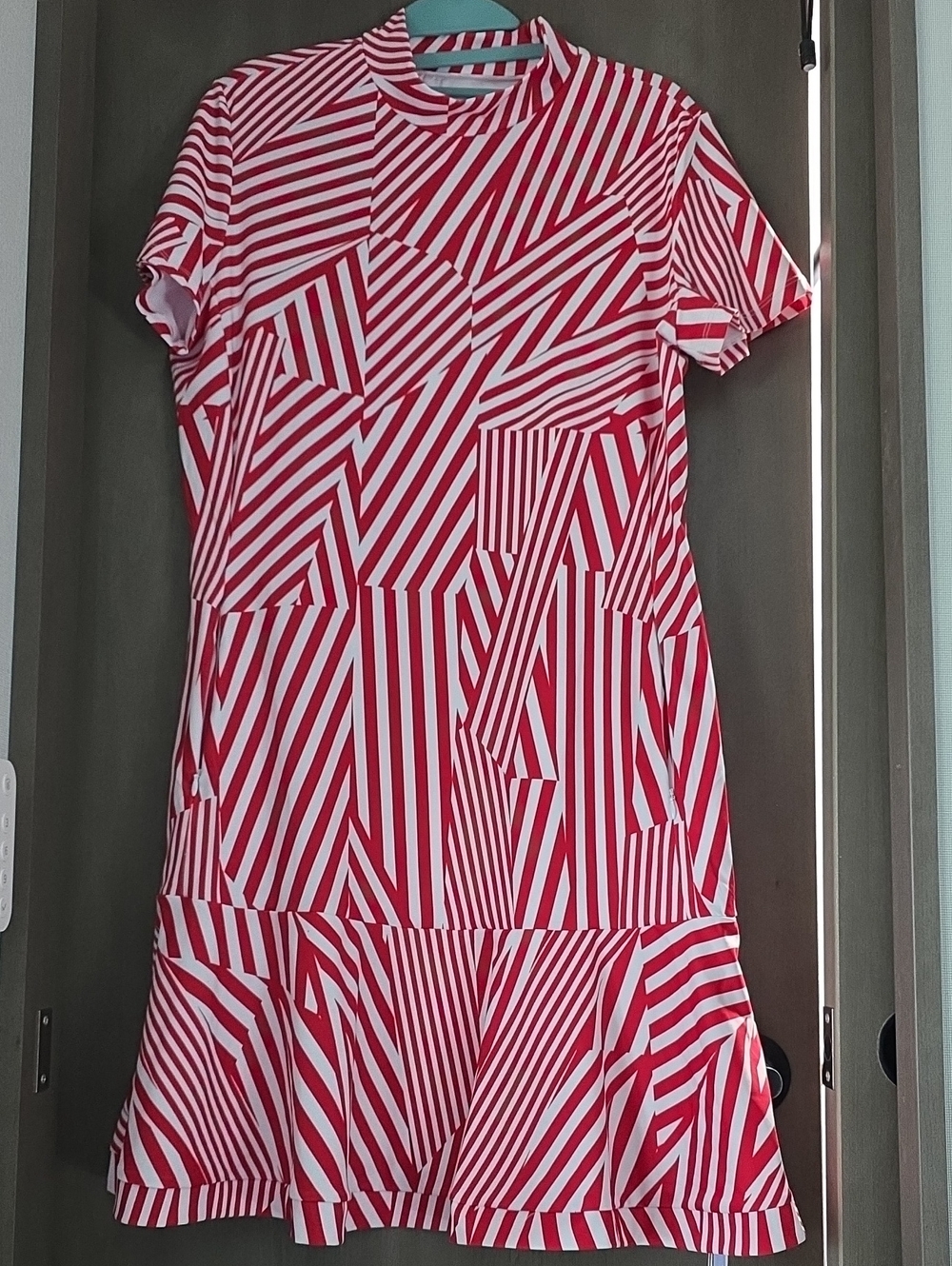 Cegolfs Red & White Geometric Stripe Short-Sleeve Dress